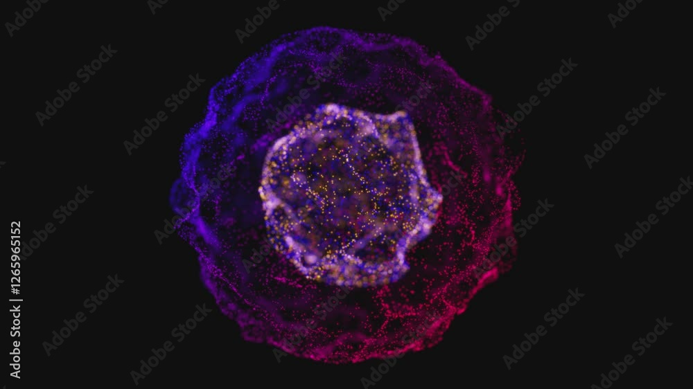 Abstract Purple and Red Particle Sphere with Golden Highlights on Black Background Abstract Purple and Red Particle Sphere with Golden Highlights on Black Background