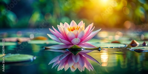 Miniature Water Lily Bloom on Calm Pond Surface - Tilt-Shift Photography