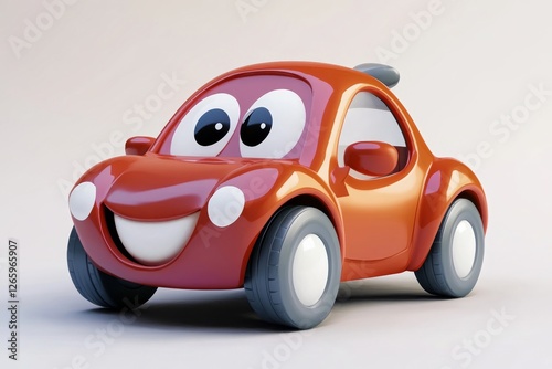 cute and funny cartoon style car character with big eyes, generative AI