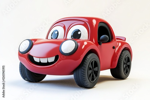 cute and funny cartoon style car character with big eyes, generative AI
