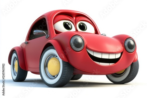 cute and funny cartoon style car character with big eyes, generative AI