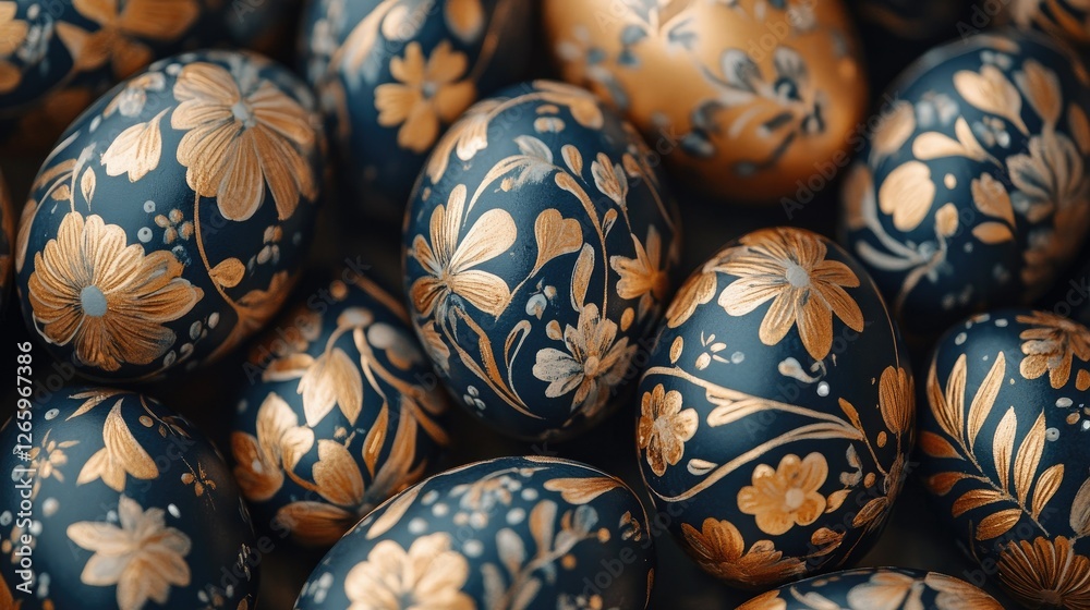 Close-up of Easter eggs with floral patterns Close-up of Easter eggs with floral patterns