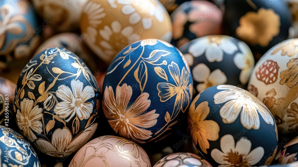 Close-up of Easter eggs with floral patterns Close-up of Easter eggs with floral patterns