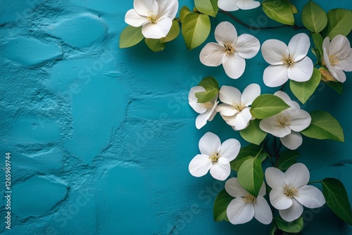 White flowers blooming against a vibrant blue wall displaying nature's beauty...
