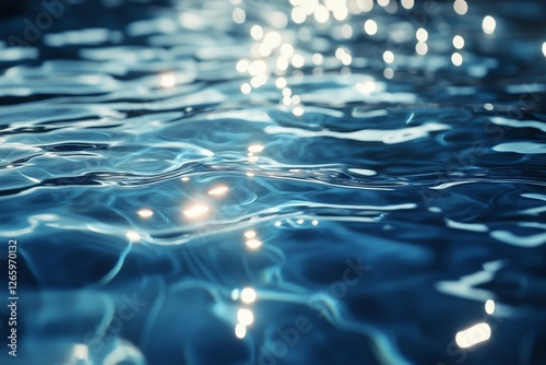 Gentle ripples and reflections on serene blue water surface during sunny dayl...