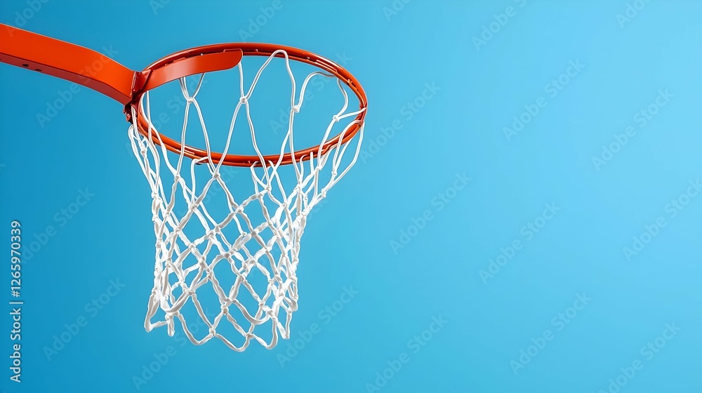 Orange Basketball Hoop With White Net Against Blue Background Orange Basketball Hoop With White Net Against Blue Background
