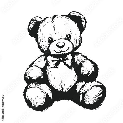 Vintage Ink Teddy Bear Sketch – Hand-Drawn Stuffed Toy Illustration