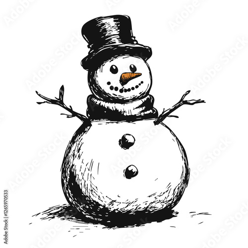 Vintage Ink Snowman Drawing – Hand-Drawn Winter Sketch