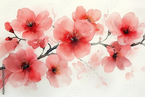 Cherry blossom flowers in soft pink hues arranged gracefully on a delicate br...