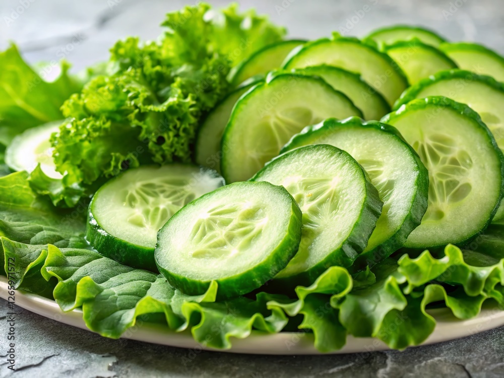 Minimalist Fresh Salad Greens & Cucumber Slices - Healthy Vegan Food Photography Minimalist Fresh Salad Greens & Cucumber Slices - Healthy Vegan Food Photography