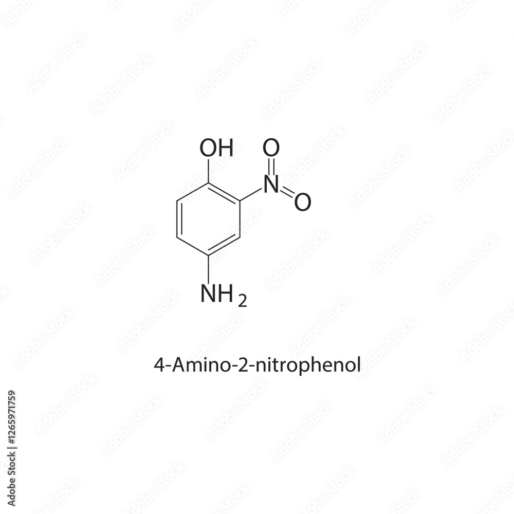 4-Amino-2-nitrophenol skeletal structure.Nitrophenol derivative compound schematic illustration. Simple diagram, chemical formula. 4-Amino-2-nitrophenol skeletal structure.Nitrophenol derivative compound schematic illustration. Simple diagram, chemical formula.