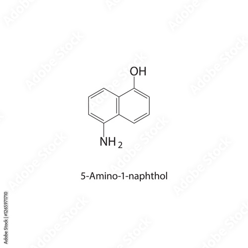 5-Amino-1-naphthol skeletal structure.Naphthol derivative compound schematic illustration. Simple diagram, chemical formula.
