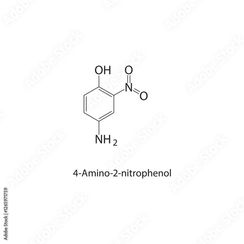 4-Amino-2-nitrophenol skeletal structure.Nitrophenol derivative compound schematic illustration. Simple diagram, chemical formula.