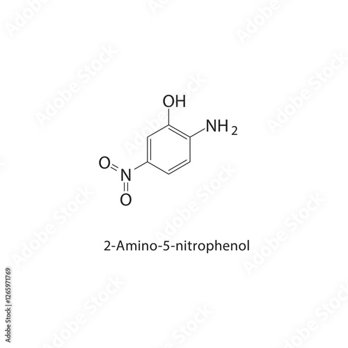 2-Amino-5-nitrophenol skeletal structure.Nitrophenol derivative compound schematic illustration. Simple diagram, chemical formula.