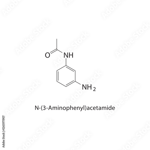 N-(3-Aminophenyl)acetamide skeletal structure.Acetamide derivative compound schematic illustration. Simple diagram, chemical formula.