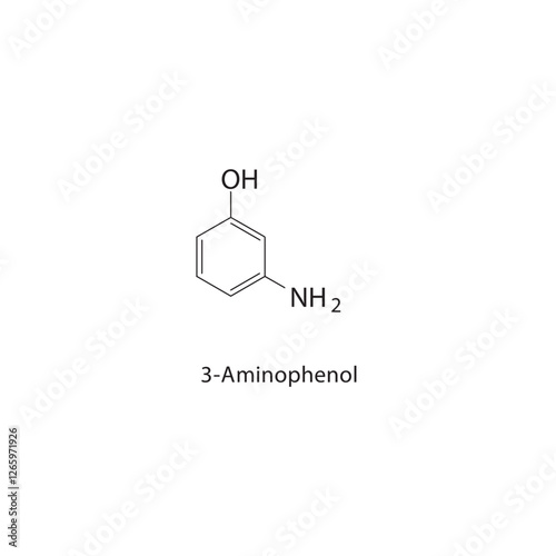 3-Aminophenol skeletal structure.Aminophenol derivative compound schematic illustration. Simple diagram, chemical formula.