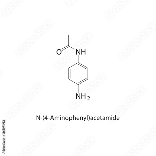 N-(4-Aminophenyl)acetamide skeletal structure.Acetamide derivative compound schematic illustration. Simple diagram, chemical formula.