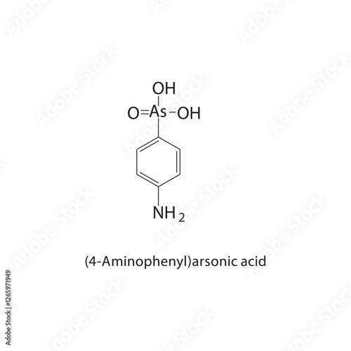 (4-Aminophenyl)arsonic acid skeletal structure.Organometallic arsenic compound compound schematic illustration. Simple diagram, chemical formula.