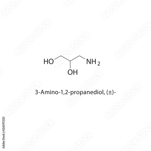 3-Amino-1,2-propanediol, (±)- skeletal structure.Aminopropanediol derivative compound schematic illustration. Simple diagram, chemical formula.