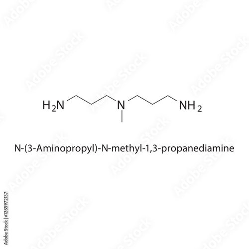 N-(3-Aminopropyl)-N-methyl1,3-propanediamine skeletal structure.Diamine derivative compound schematic illustration. Simple diagram, chemical formula.