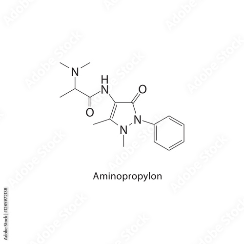 Aminopropylon skeletal structure.Aminopropyl derivative compound schematic illustration. Simple diagram, chemical formula.