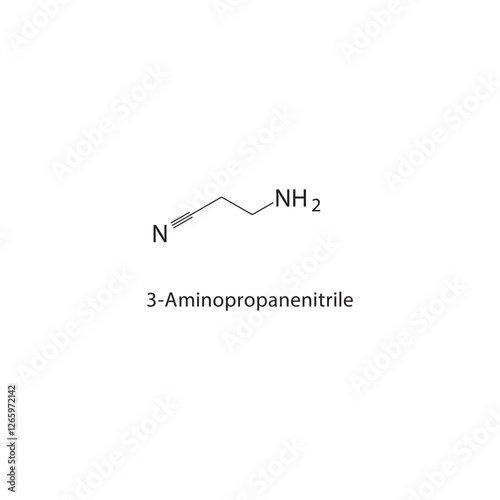 3-Aminopropanenitrile skeletal structure.Aminonitrile derivative compound schematic illustration. Simple diagram, chemical formula.