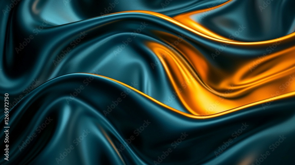Teal gold fabric waves, dark background, luxury texture, design element Teal gold fabric waves, dark background, luxury texture, design element