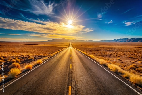 Minimalist Highway Through High Desert Landscape - Sunlit Road