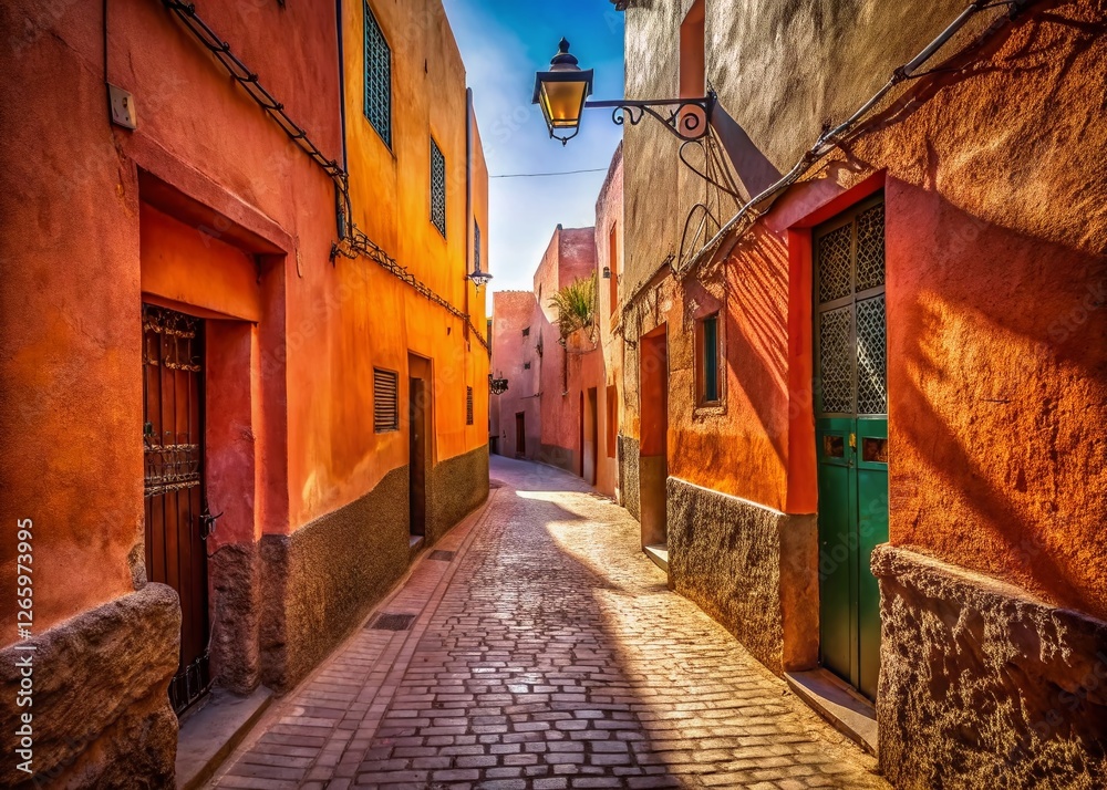 Fototapeta premium Minimalist Marrakech Medina Street: Ancient Architecture, Moroccan Beauty