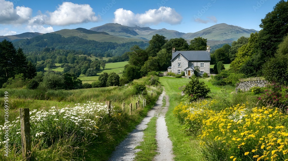 Fototapeta premium Rural House With Mountain View In Snowdonia UK