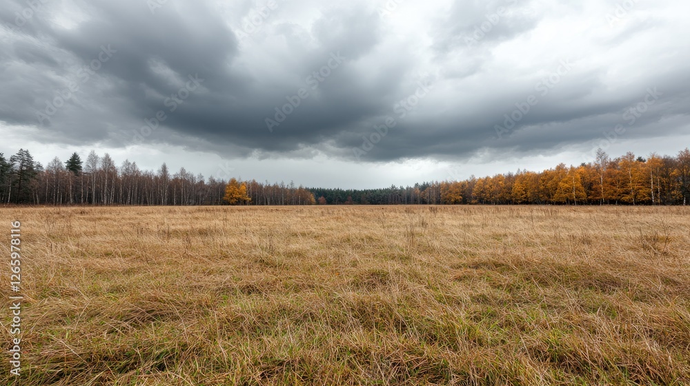 Autumn field under a dramatic sky. Wide open space. Possible use Nature photography Autumn field under a dramatic sky. Wide open space. Possible use Nature photography