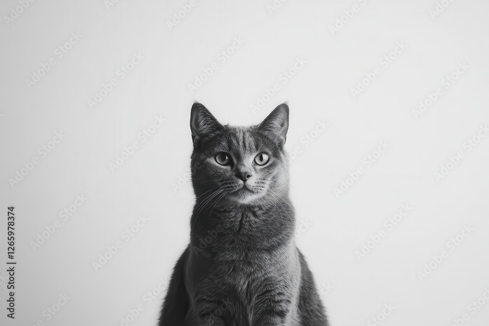 Obraz premium Elegant Adult Cat Standing Gracefully on a Pure White Background, High-Resolution Studio Shot for Pet Lovers and Marketing Campaigns
