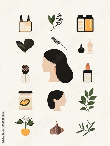 Exploring minimalistic icons illustrating hair loss causes like stress, hormones, and diet with a creative approach. Generative AI photo