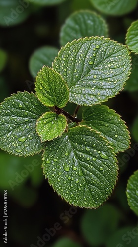 Fresh green leaves with water droplets after rain showcasing nature's beauty ...