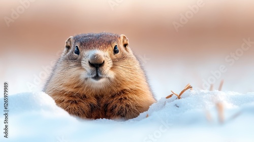 This close-up image captures an adorable squirrel resting on the snow-covered ground, revealing its expressive face and showcasing winter's enchanting charm.
