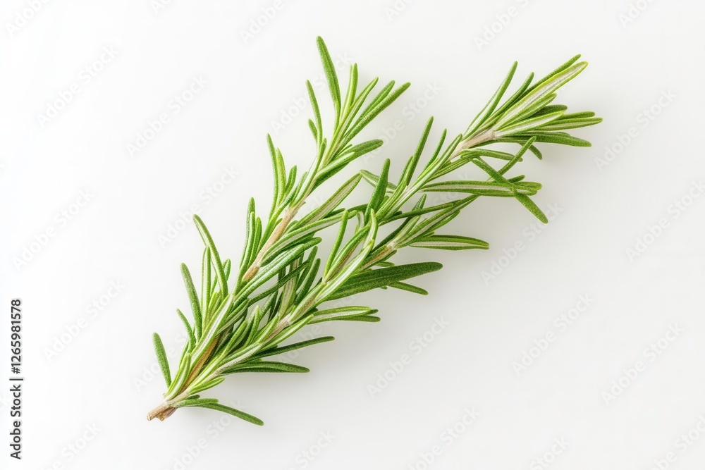 Fototapeta premium Fresh Rosemary Sprig on Pure White Background for Culinary and Aesthetic Use