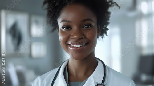 Close-up Portrait of a Young African American Female Doctor Smiling