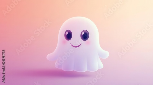 Friendly Halloween Ghost with Playful Expression on Soft Pastel Background