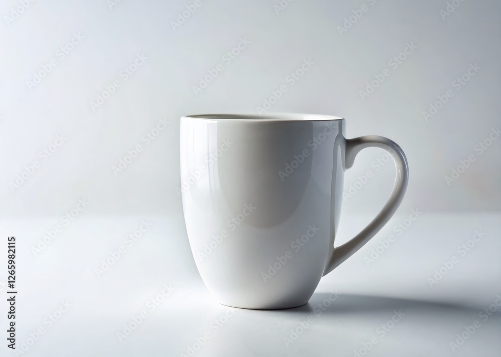 Minimalist White Mug on White Background - Clean Simple Studio Shot Minimalist White Mug on White Background - Clean Simple Studio Shot
