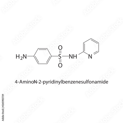 4-Amino-N-2-pyridinylbenzenesulfonamide skeletal structure.Sulfonamide compound schematic illustration. Simple diagram, chemical formula.