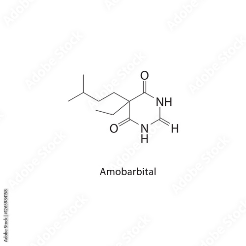 Amobarbital skeletal structure.Barbiturate sedative compound schematic illustration. Simple diagram, chemical formula.