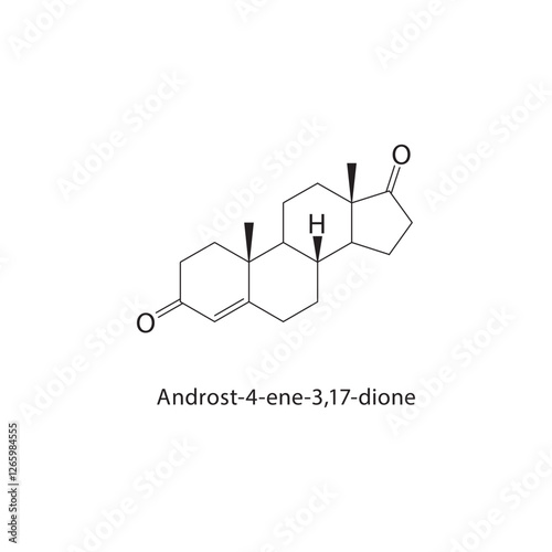 Androst-4-ene-3,17-dione skeletal structure.Androstene steroid compound schematic illustration. Simple diagram, chemical formula.