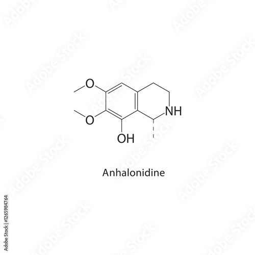 Anhalonidine skeletal structure.Alkaloid compound schematic illustration. Simple diagram, chemical formula.