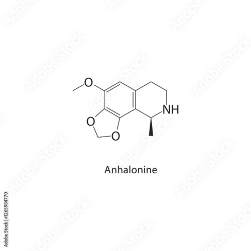 Anhalonine skeletal structure.Alkaloid compound schematic illustration. Simple diagram, chemical formula.