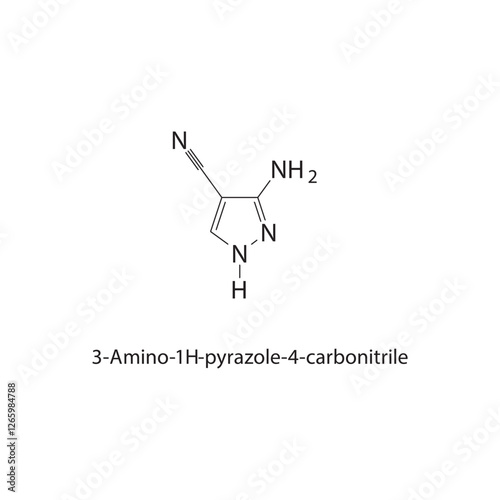 3-Amino-1H-pyrazole-4-carbonitrile skeletal structure.Pyrazole derivative compound schematic illustration. Simple diagram, chemical formula.