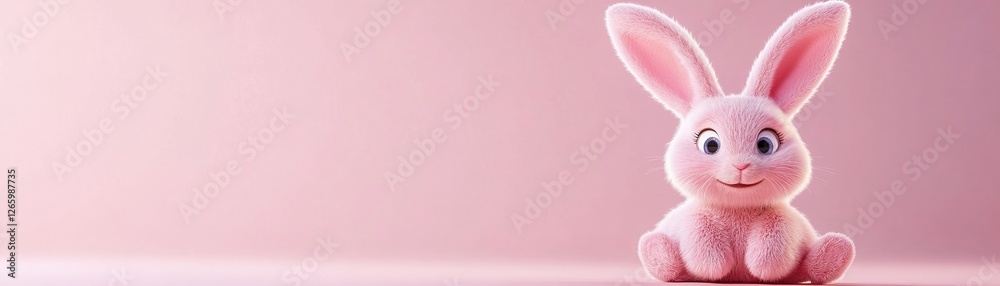 Obraz premium 3d Bunny Animation Cartoon Cute Smiling Fluffy Ears Pink Background Copy Space Happy Easter Greeting Card
