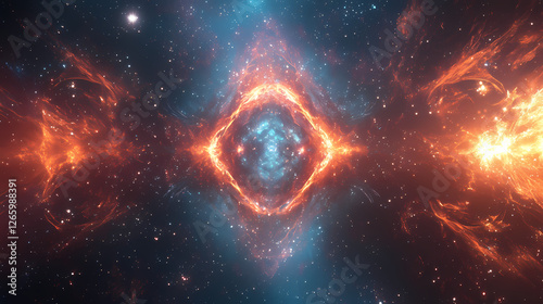 Exploring the fascinating realm of supersymmetry with mirrored particles and ethereal connections in a cosmic setting. Mirror Realm Explorers. Illustration