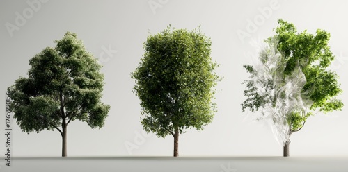 Ohio buckeye trees set against a transparent backdrop, rendered in 3D, suitable for illustrative purposes, comprising a digital composition, and architectural visualization