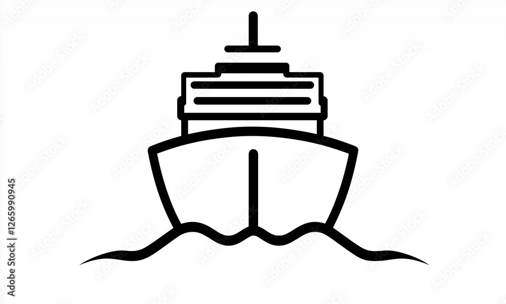 Cruise ship navigating calm waters: minimalist line art icon Cruise ship navigating calm waters: minimalist line art icon