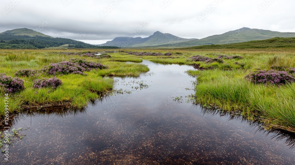 Fototapeta premium Scottish Highland bog landscape reflecting mountains